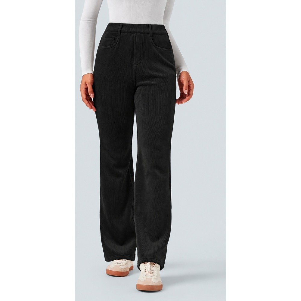 Halara High Waisted Tummy Control Fleece Corduroy Flare Pants Black Small NWT